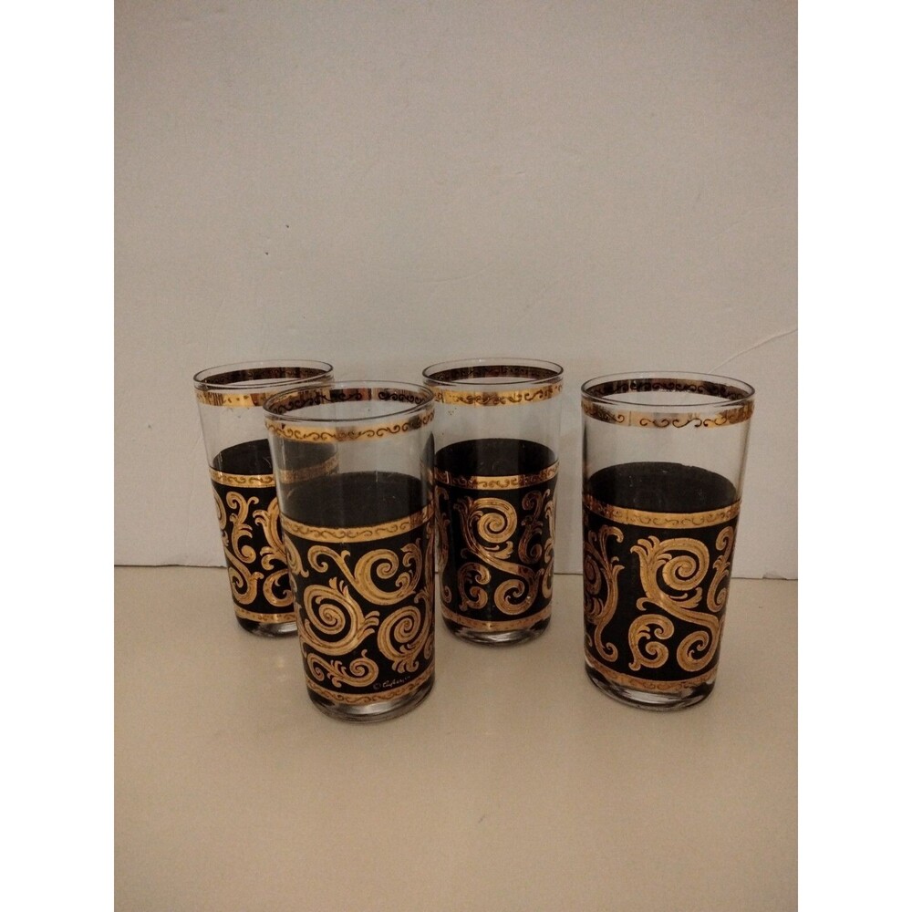 4 Vintage  Culver 24 Kt Gold Scroll Embossed On Black Collins Gasses signed